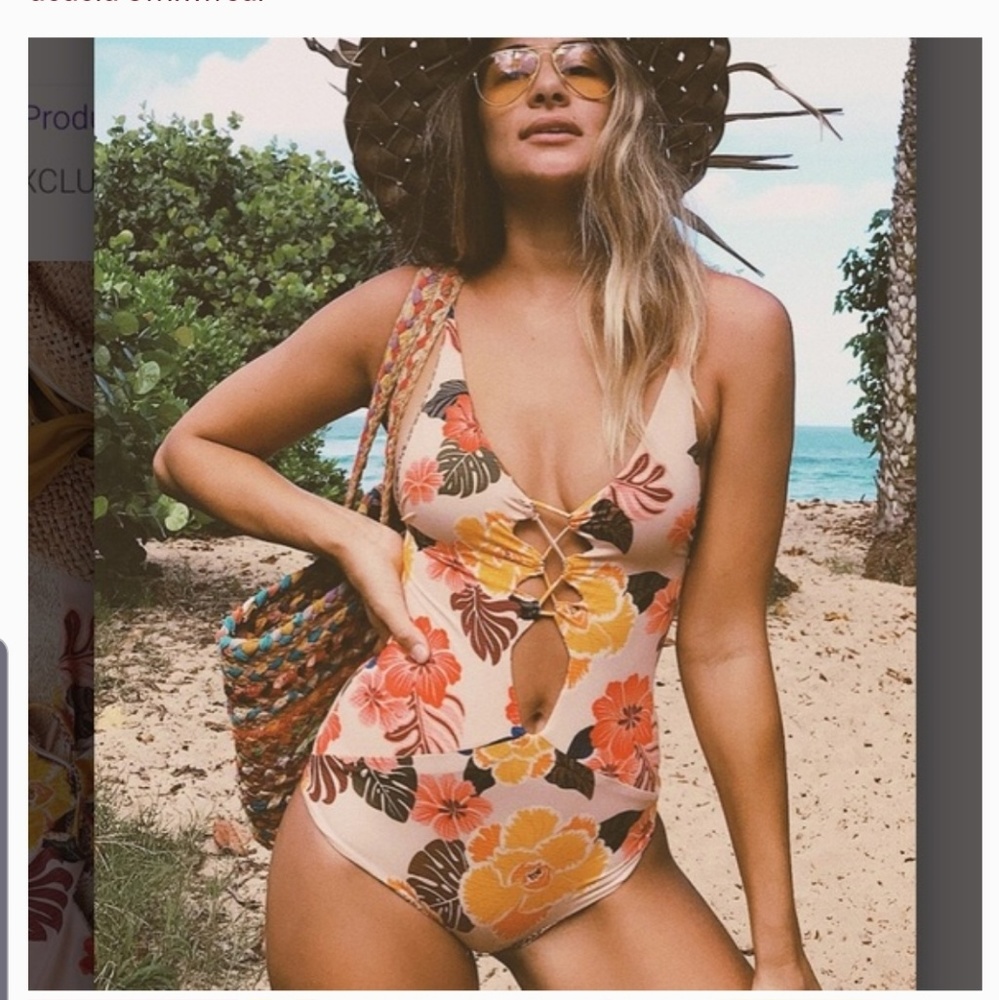 acacia swimwear Cream Floral Lace-Up One-Piece with Yellow & Orange Blooms